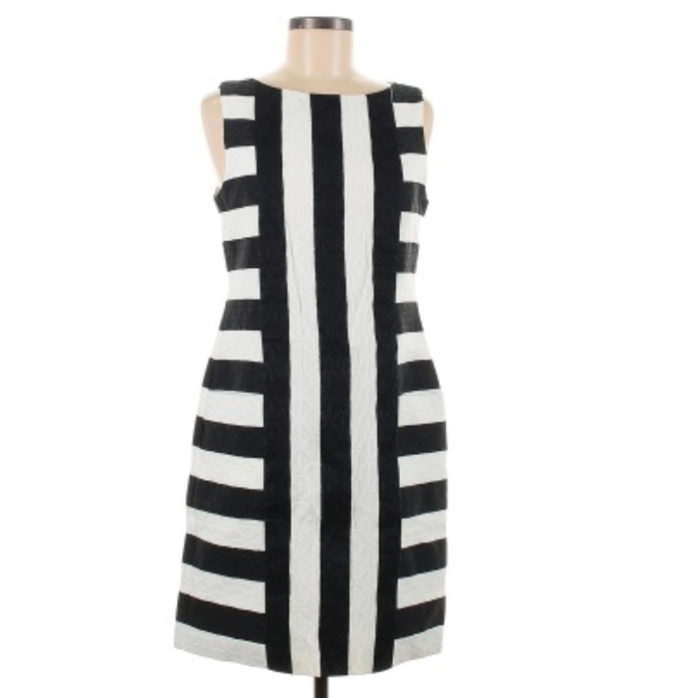 J.TAYLOR striped midi dress black and white